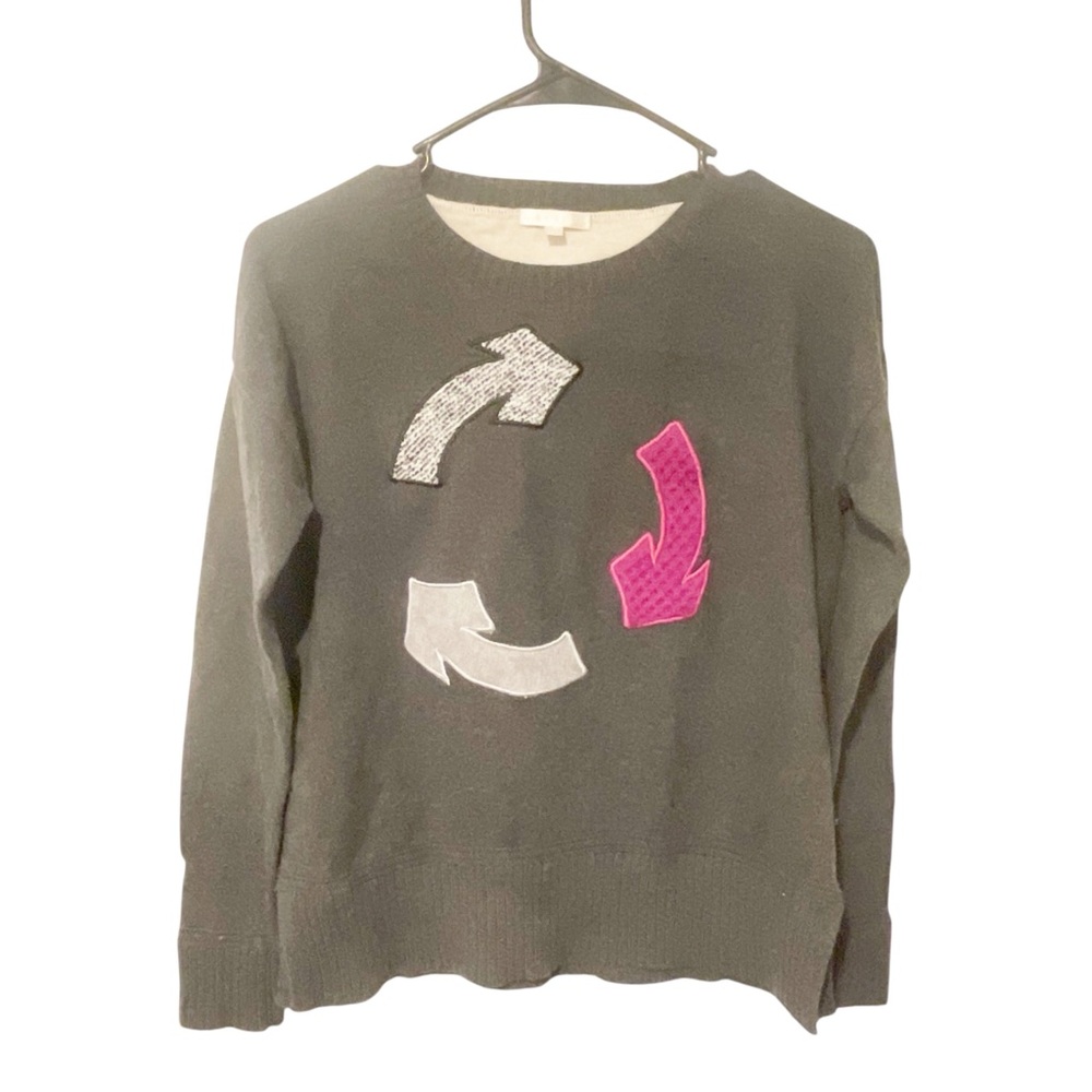 LISA TODD Grey Sweater‎ Recycle Symbol Arrows Crewneck Sweater Size Small
